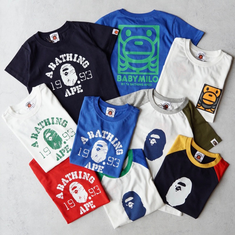 ARUMBINA BAPE Kids Short Sleeves Tee Collection | size 3-8y | white navy blue red green yellow grey 