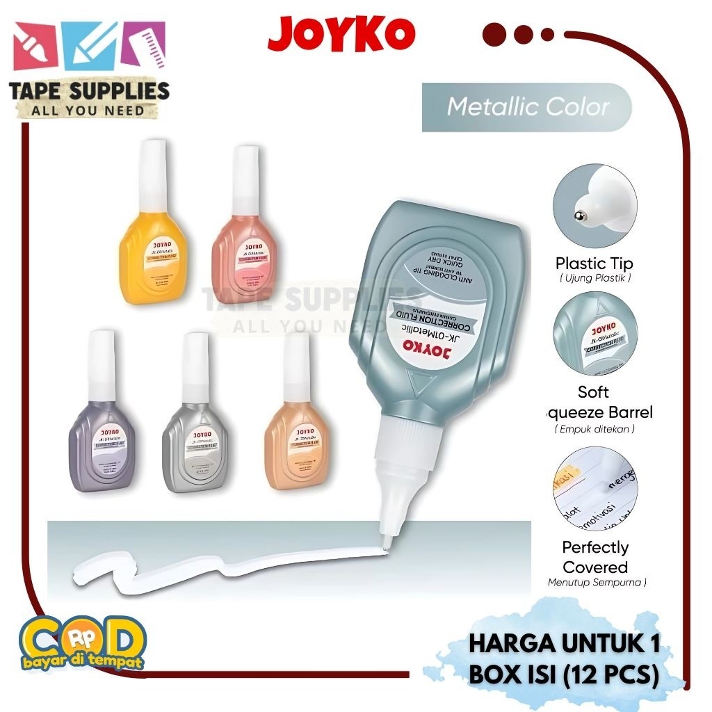 

Tipe-x/ Tipex Cair Correction Fluid JOYKO / Cairan Koreksi - Penghapus Cair JK-01 MetallicCO