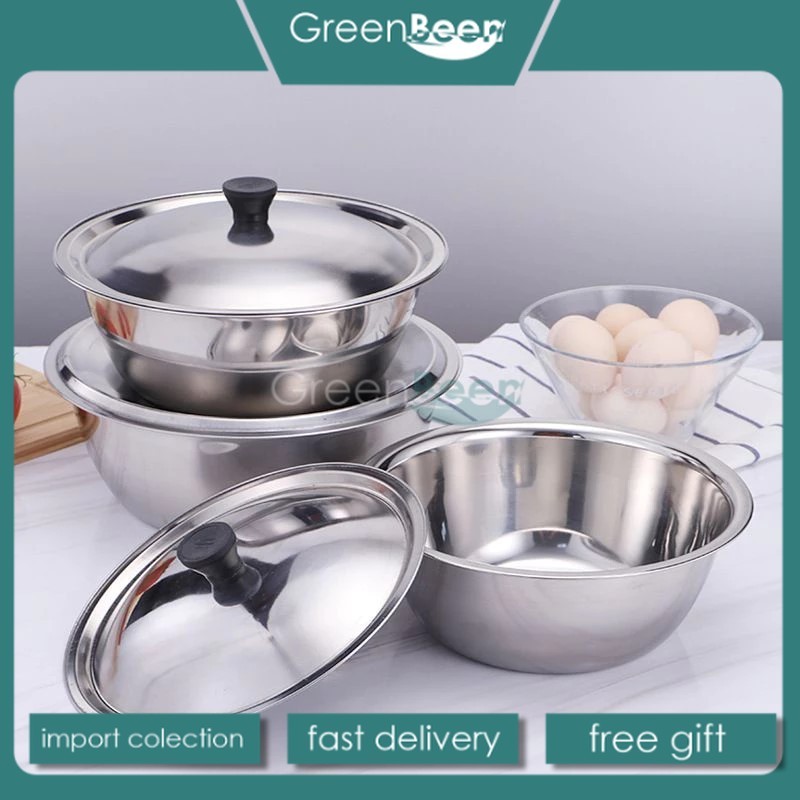 Mangkok Baskom Wadah Kobokan Stainless Dengan Tutup Waskom Enamel Bunga Tahan Karat Baskom Tutup - G