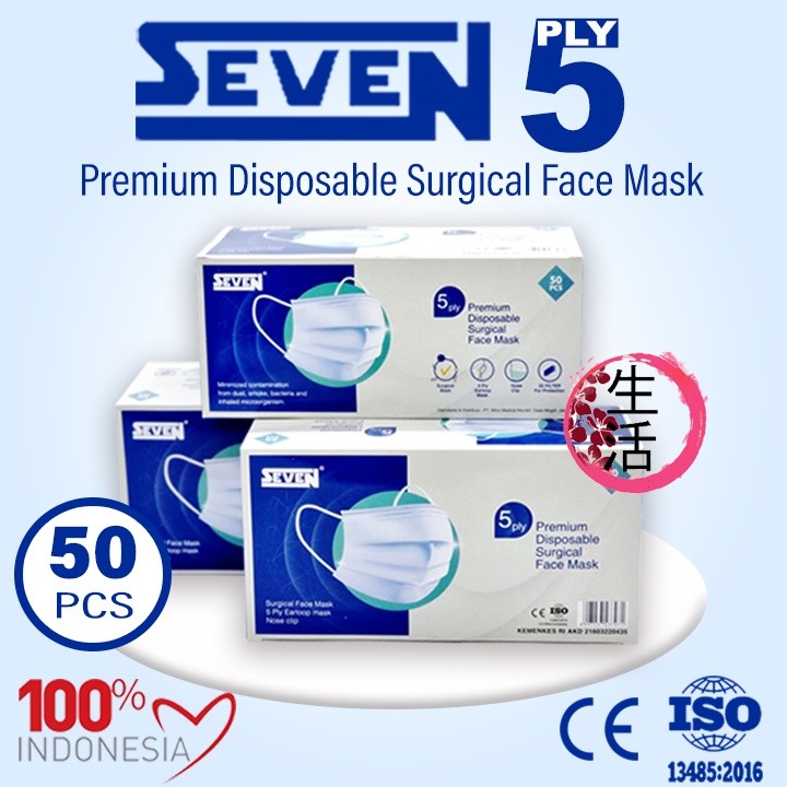 Terlaris Masker Seven Surgical Premium 5ply Isi 50 / Masker Medis 5 Ply