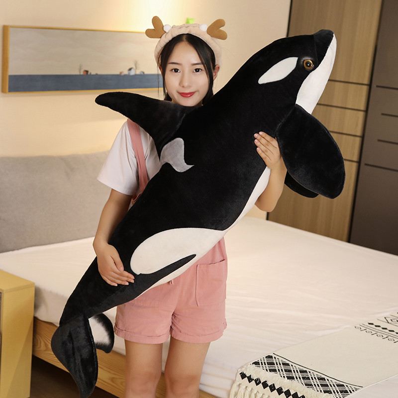 50cm-130cm Lifelike Orcinus Orca Black Whale Plush Toys Big Fish Cloth Doll Shark Stuffed Sea Animal