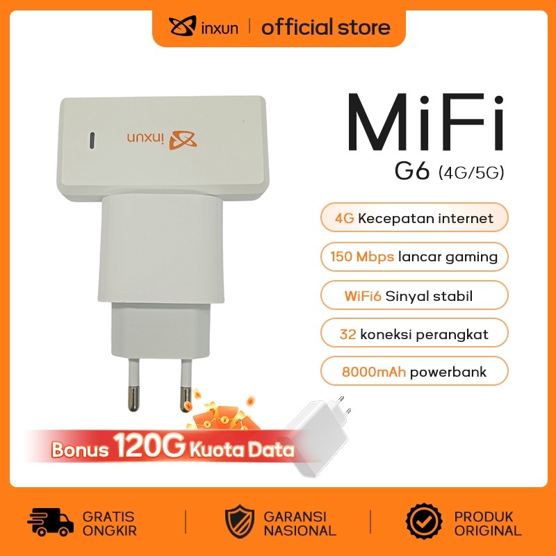 COD MODEM G6 PocketWifi with Bonus 120GB and Charger 4G Mifi LTE Mini Modem 286Mbps Mobile broadband