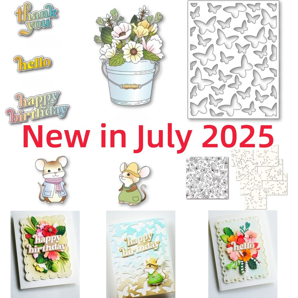 

Garden Pail Bouquet Butterfly Mouse Letter Metal Cutting Dies Clear Stamps Stencil for DIY Making Gift Card Scrapbook 2025 New
