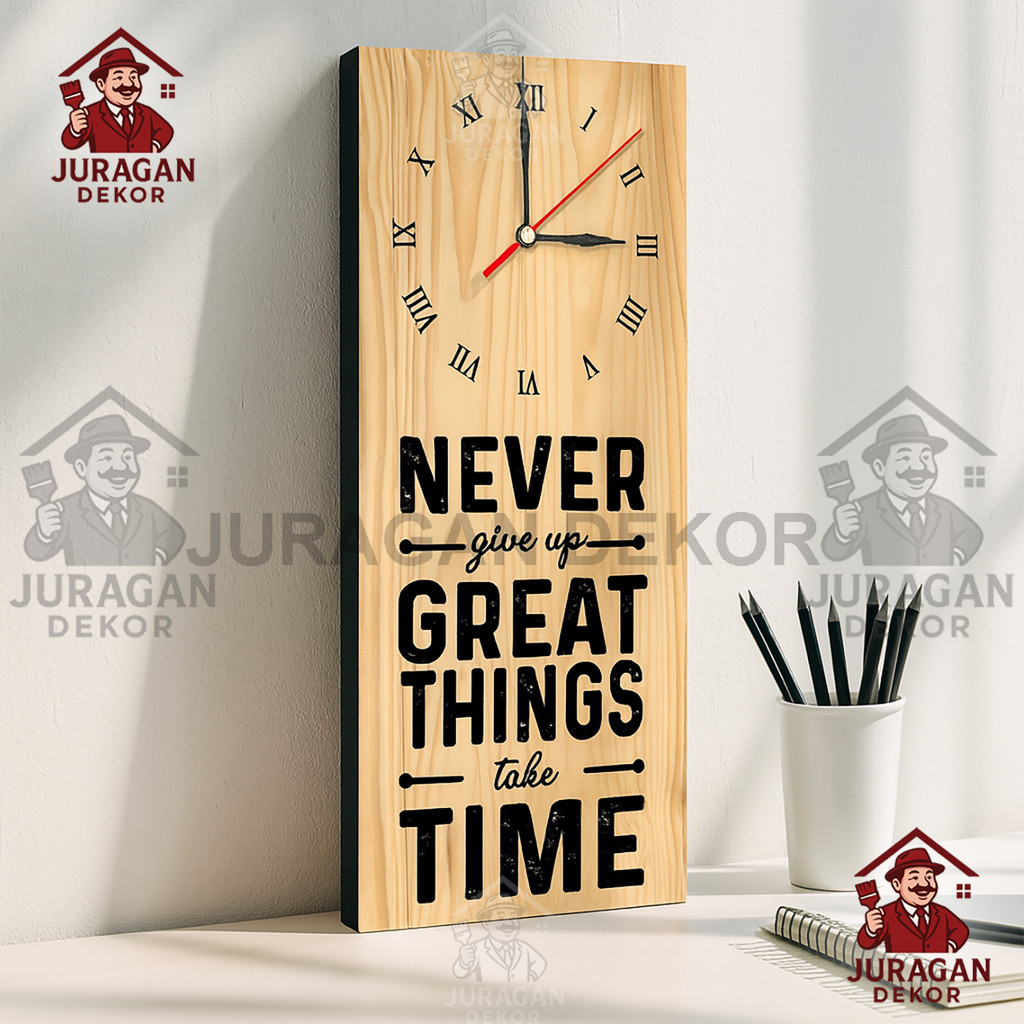 Jam Dinding Kayu Quotes Motivasi Hiasan Dekorasi Dinding Kafe Kopi