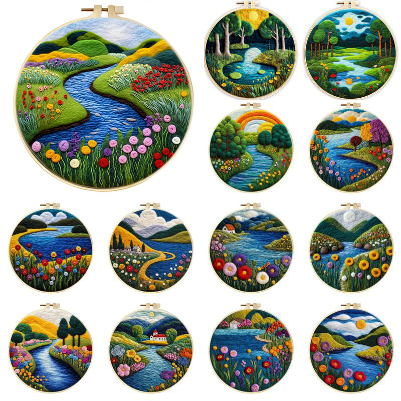 

GATYZTORY Needle Felt Starter Set Felt Painting Kit For Beginners Landscape Wool Needle Felt Set with Felt Used for Home Decor