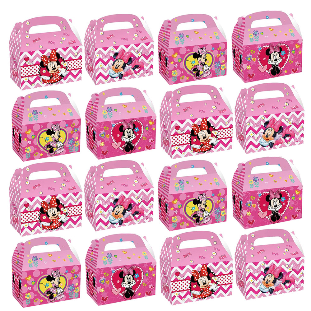 

12pcs/24pcs, Disney Minnie Mickey Mouse Cartoon Party Gift Bag - Colorful double-sided design, handle, cardboard box, animated b