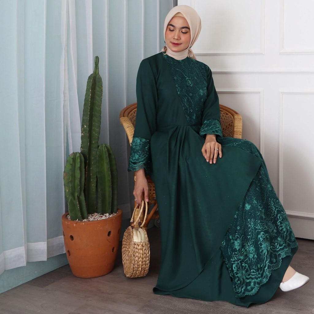 Gamis Mafaza Brokat TilLe Bordir Maxi Dress Lebaran Brukat Tulle Baju Muslim / Dres Muslim Pesta Kon