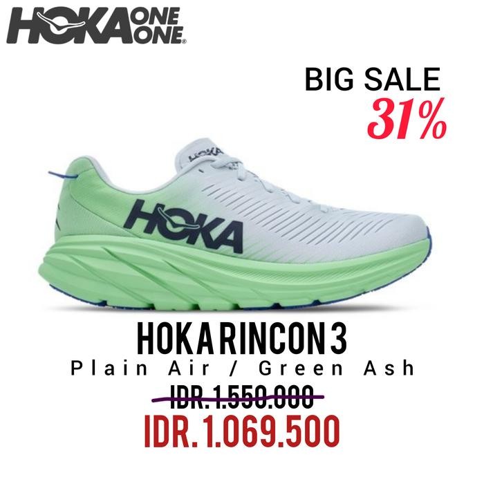 SEPATU RUNNING HOKA RINCON 3 PLAIN AIR / GREEN ASH WOMEN 100% ORIGINAL BNIB / SEPATU SNEAKERS PRIA D