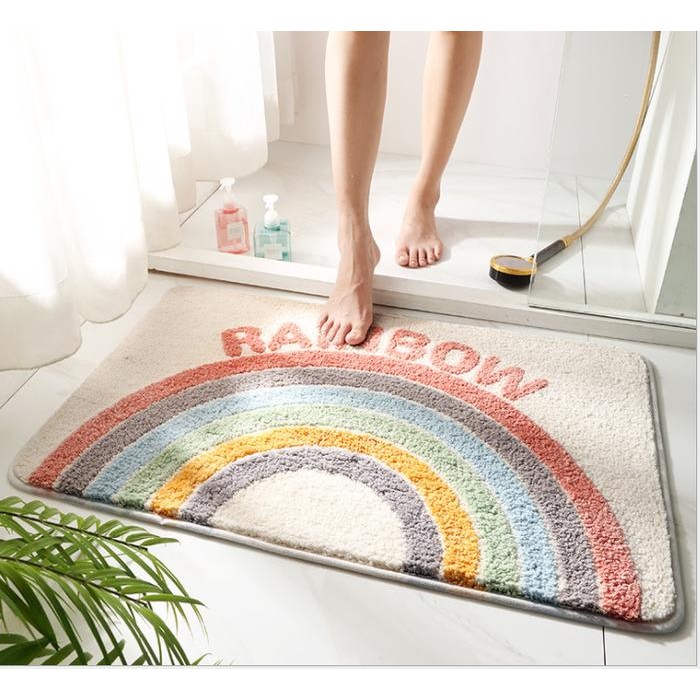 Keset Karpet Anti Slip Kamar Mandi Anti Slip Licin Karakter Lucu Cute - Rainbow