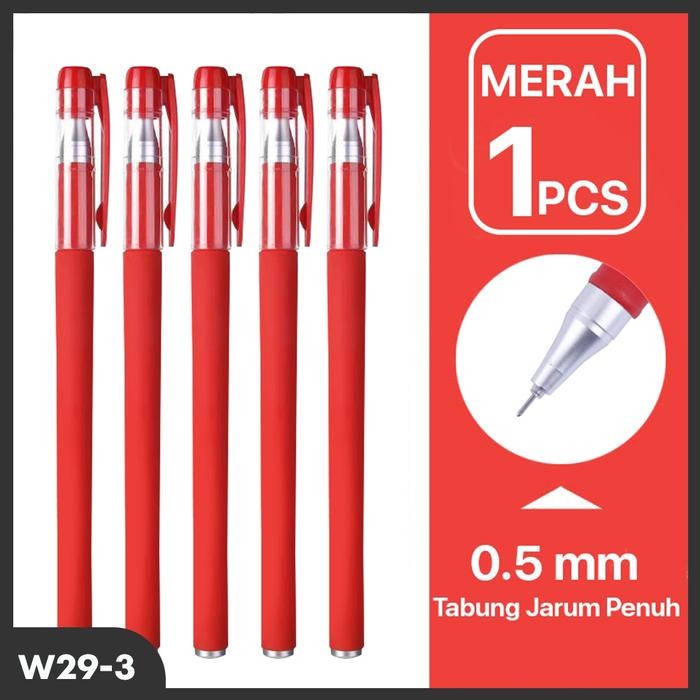 

Paus Biru - Gel Pen Pulpen Gel Tabung Jarum Penuh 3 Warna 0.5mm 1 PCS - 1 PCS Merah