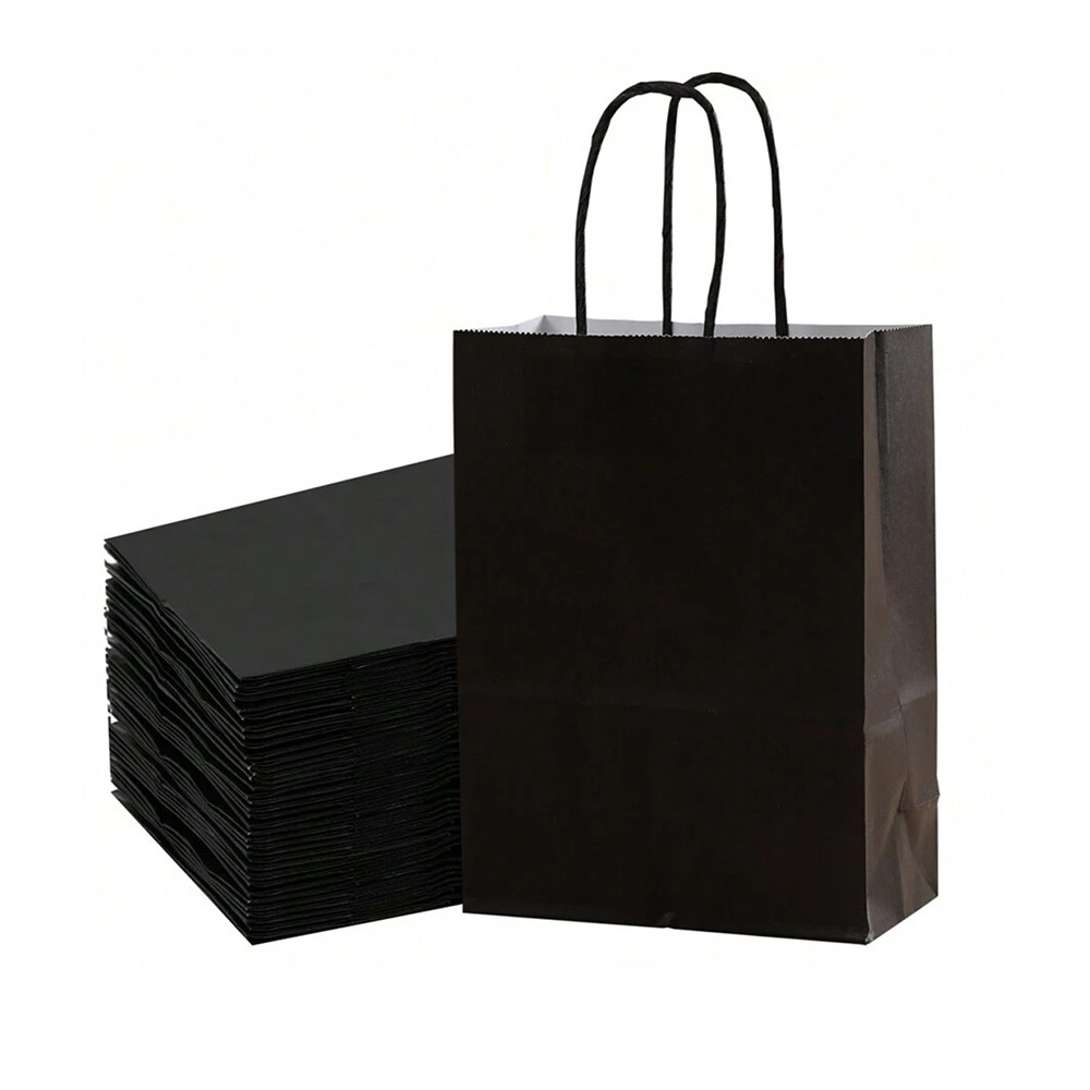 

5/24Pcs Kraft Paper Bags Black Blue 16x22x8cm Reusable Gift Bag with Handle for Birthday Party Favor Wedding Christmas Shopping