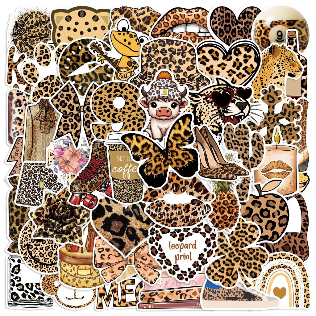 

50pcs Retro Cartoon Leopard Print Aesthetic Graffiti Stickers DIY Toy Scrapbook Water Bottle Luggage Guitar Skateboard Stickers
