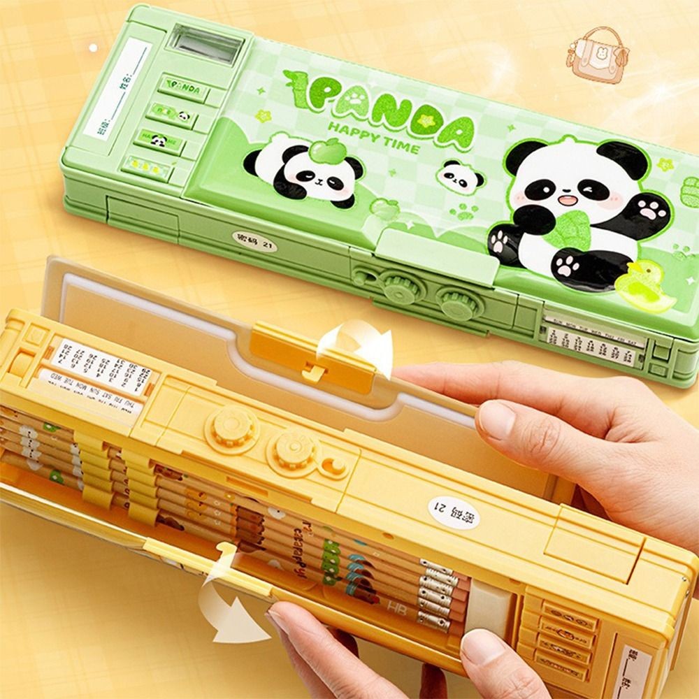 

Cartoon Double Layer Pencil Case Large Capacity with Combination Lock Stationery Box Stationery Organizer Back To School Gift