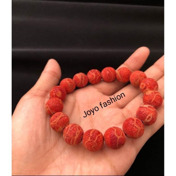 GELANG TASBIH FOSIL BATU MARJAN LAUT MERAH NATURAL