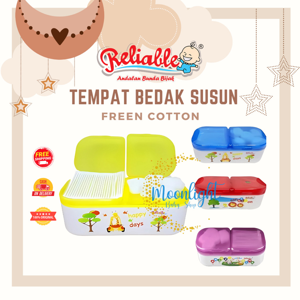 Tempat Bedak Double Susun Reliable FREE Cotton Ball & Cotton Bud