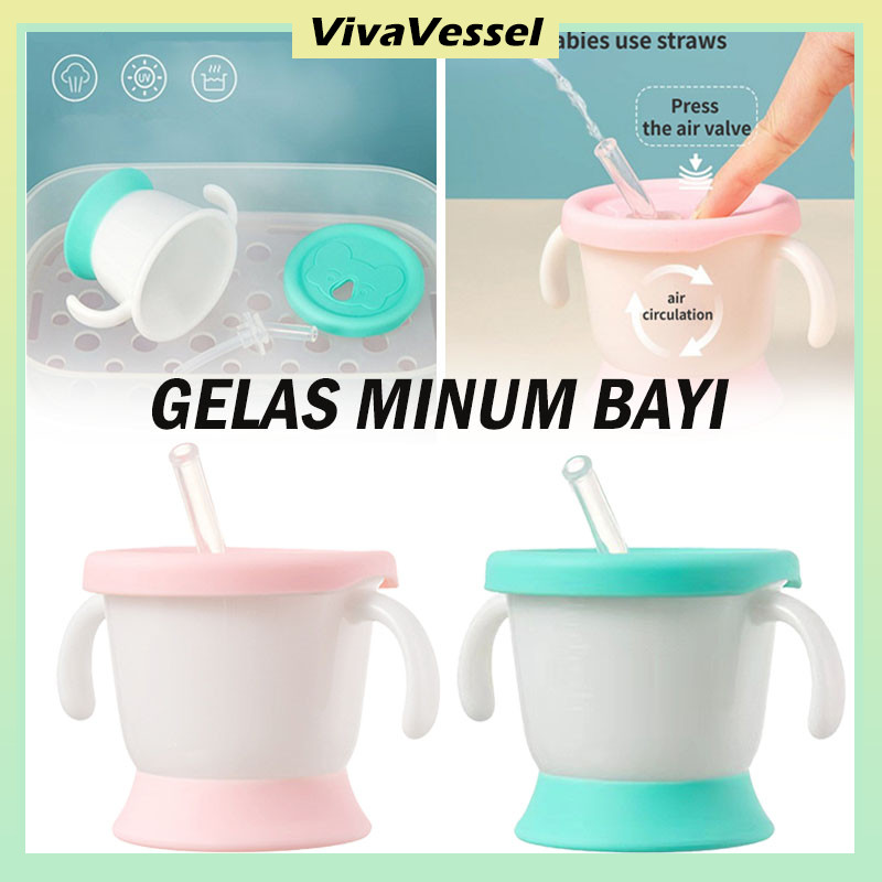 160ML Gelas Minum Bayi/Silikon Straw Training Cup/Sippy Cup Bayi Anti Tumpah Silikon/Training Cup Ba