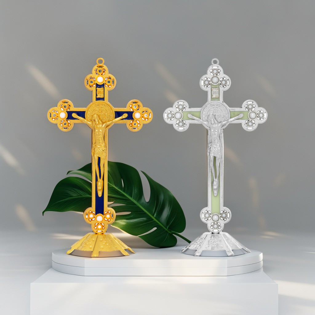 SALIB BENEDIKTUS MODEL BUNGA 20 CM / SALIB DUDUK BENEDIKTUS / SALIB MEJA BENEDIK / SALIB GANTUNG BEN