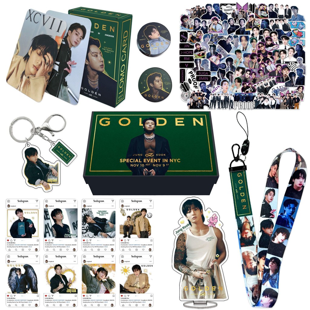 

Bulletproof Korean entertainment group JUNGKOOK peripheral lanyard sticker gift box GOLDEN album card set fan gift