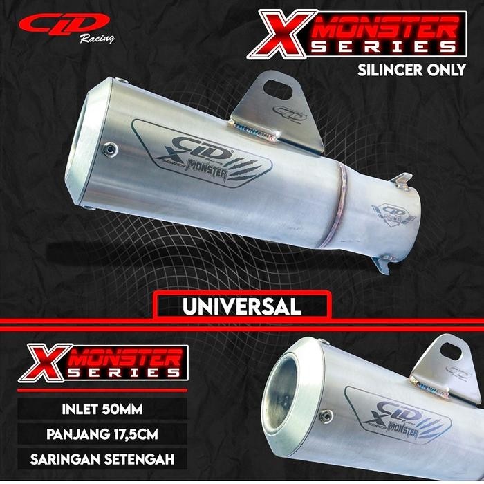 Promo Silencer Only Knalpot CLD Racing type Monster X Series inlet 50 mm - 17,5 cm, Plat + per