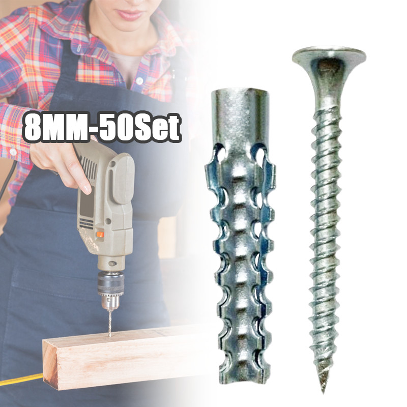 50pcs fisher+sekrup Angkur Tembok Sekrup 8x40mm Tembok Sekrup Dinding Termasuk sekrup