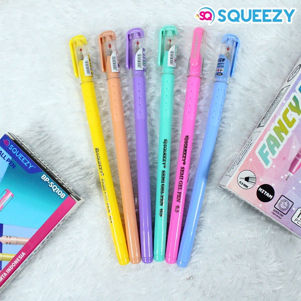 

(12 BIJI) PULPEN GEL PENA SQUEEZY SQ-108 FANCY DELIGHT WARNA PASTEL / PULPEN NEW JELL ZUIXUA BODY FRAME