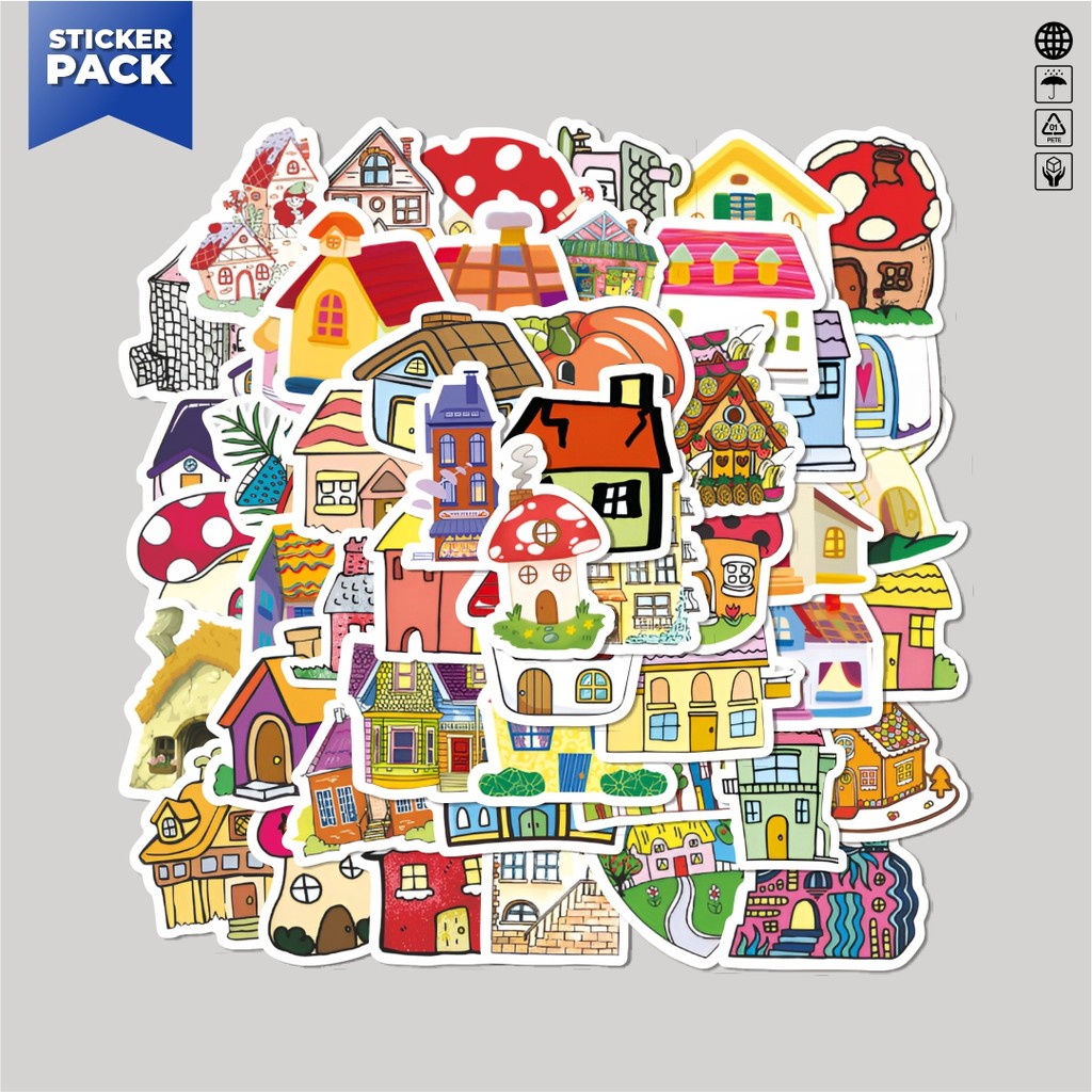 

[100PCS]Stiker Pack Stiker Funny Creative House [Rumah Kreatif Lucu] Aesthetic Vinyl Anti Air Dekorasi Sticker Laptop Buku Journal Koper Helm Casing HP Gitar Helm Skateboard