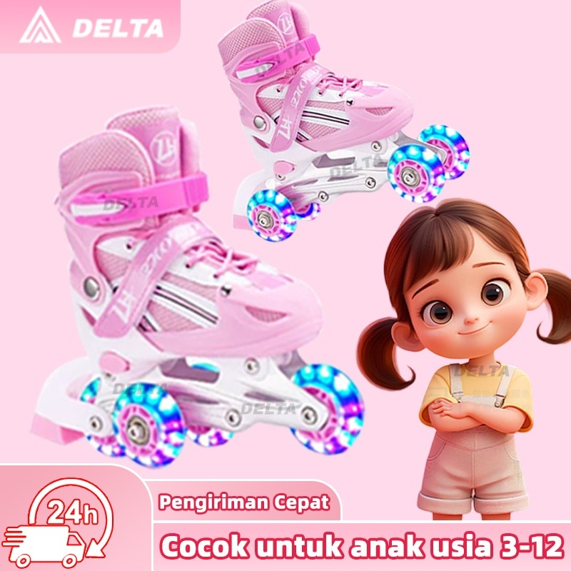 Pemula sepatu roda anak perempuan 3-12 tahun sepatu roda anak perempuan roda 4 sepatu ada rodanya 2