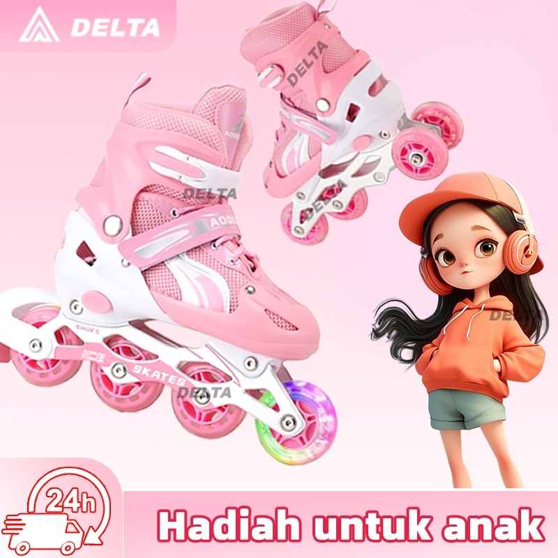 【DELTA】Free Baut sepatu roda anak perempuan roda 4 Model Bajaj sepatu roda anak perempuan 5 tahun