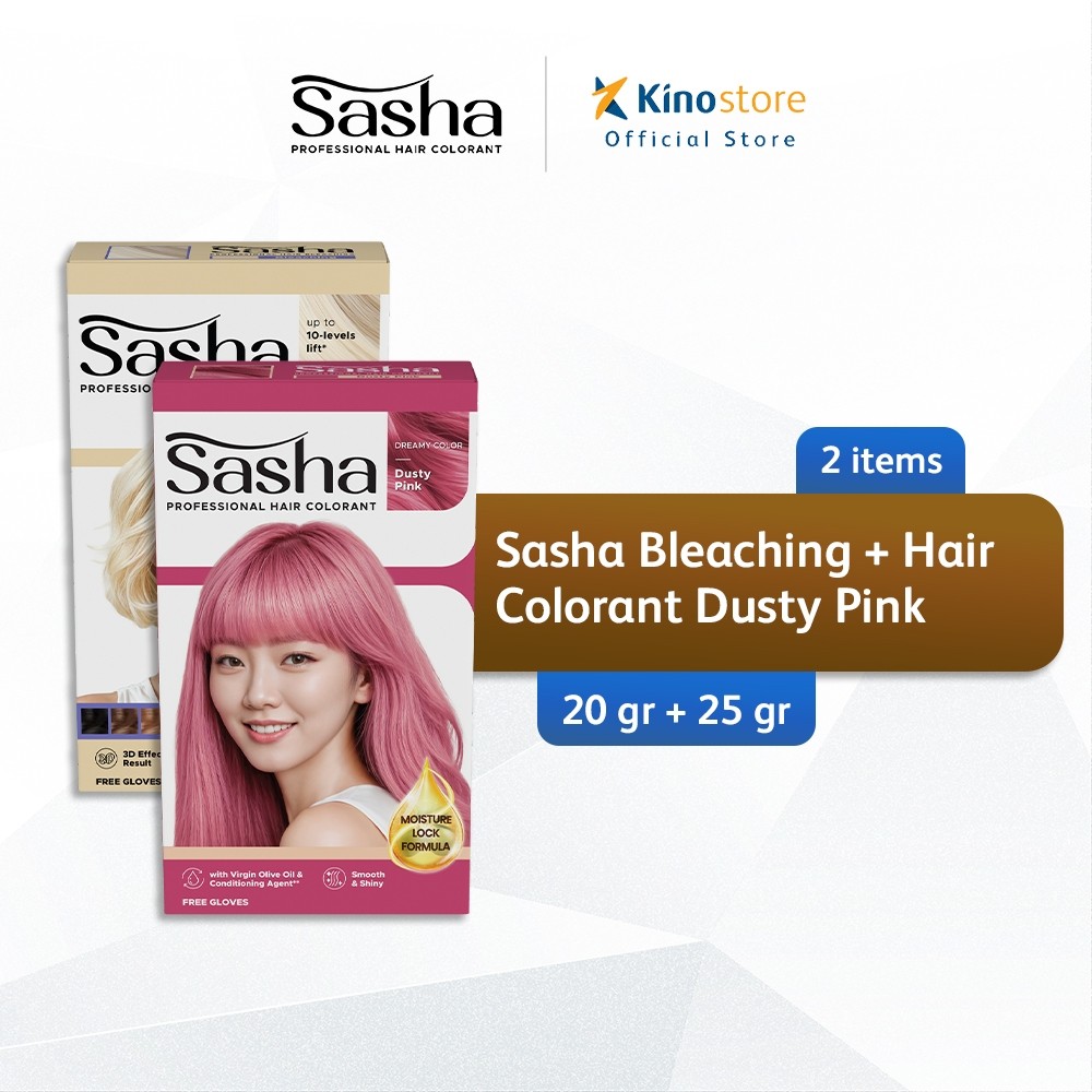 [BLEACHING + DUSTY PINK] Moisture Lock Sasha Bleaching 20gr + Hair Colorant Dusty Pink 25gr | Cat Ra