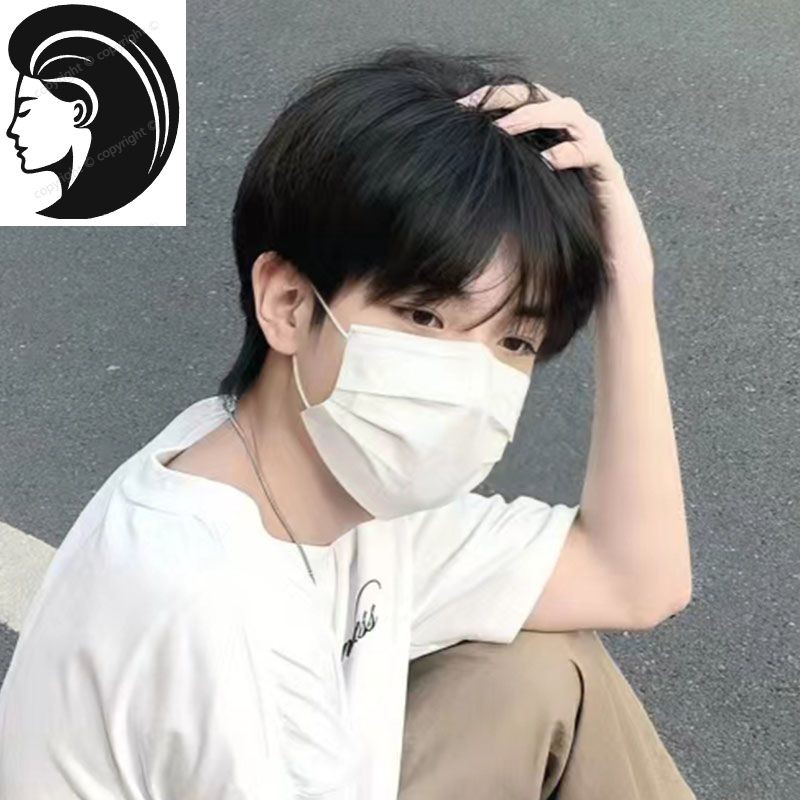 【Rambut nyata.】 Rambut Wig Pria Pendek Rambut Palsu Pria Korea Wig Cowok Belah Tengah Wik Rambut Pri