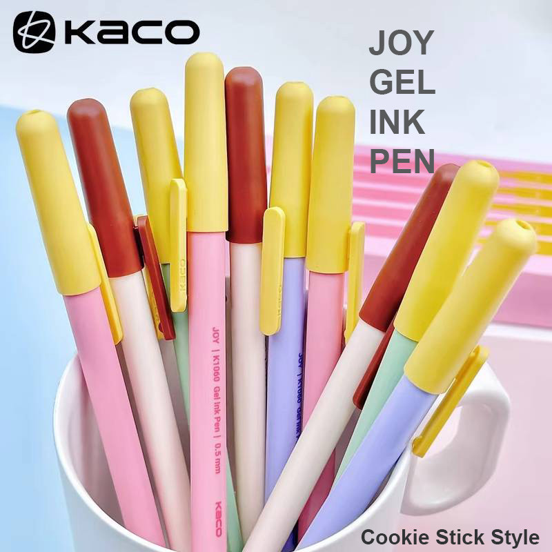 

KACO JOY Gel Pen 0.5mm Black Fun Capped Biscuit Stick Style Frosted Body Daily Writing Pens 1600m Large Capacity School Supplies