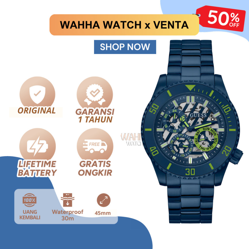 Jam Tangan Analog Guess Pria Guess GW0488G4 - Navy Multi-function Watch [BERGARANSI]