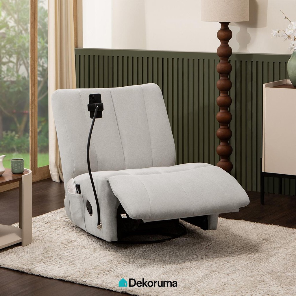Dekoruma MACHI Sofa Recliner 1 Seater Multifungsi / Sofa Santai 1 Dudukan Kain Premium Fabric - Abu-