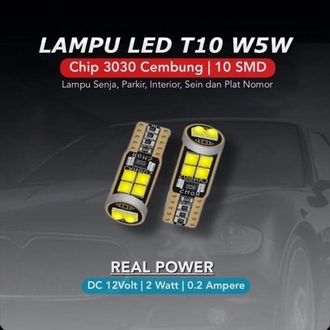 READY Lampu LED T10 W5W Chip 3030 Cembung 10 Titik 12V Canbus Super Bright - KUNING AMBER, T10 3030 