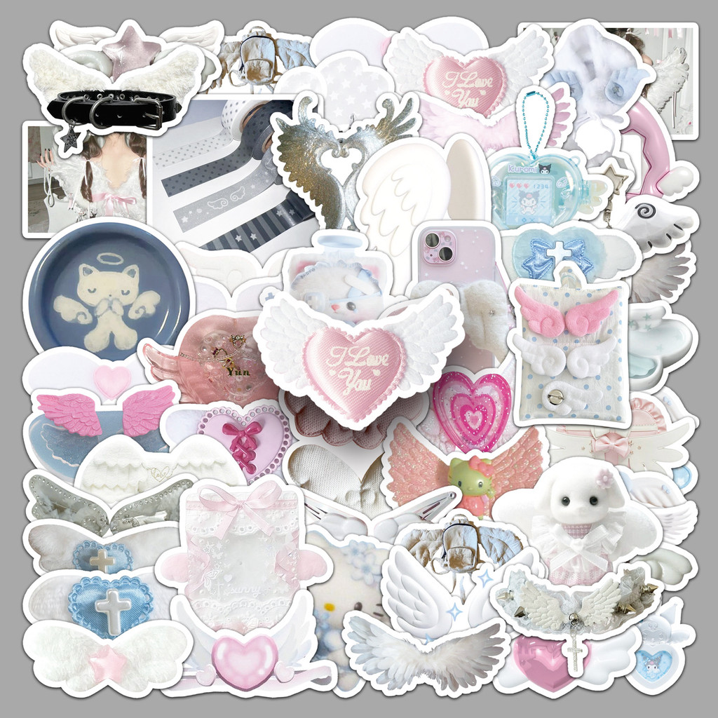 

50PCS Wings Ins Graffiti Stickers White Angel Style Cute Decoration Toys Suitcase Fridge Laptop Guitar Car Bike Notebook Decals