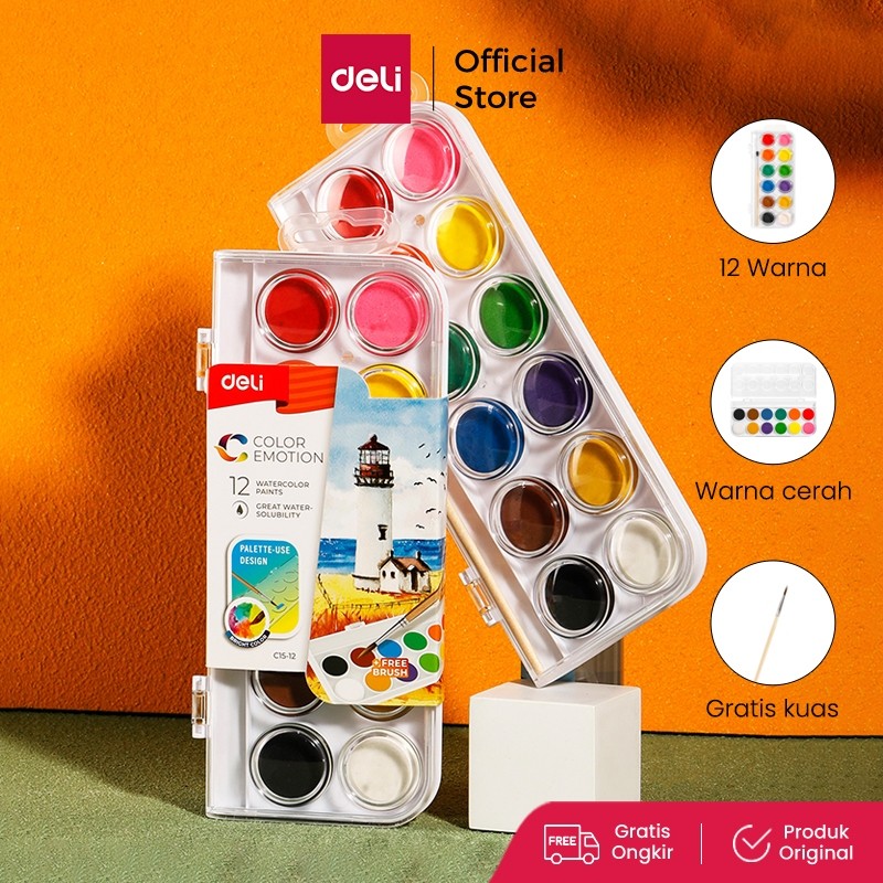 

Deli Watercolor Painting / Cat Air Padat 12 Warna Gratis Kuas Kualitas Tinggi EC15-12