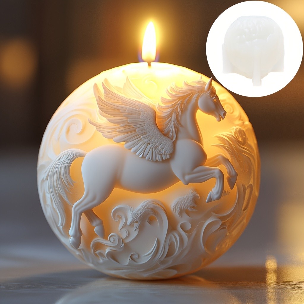 

Steed Wings Flying Horse Spherical Candle Silicone Mold Flying Horse 3D Spherical Resin Mould Running Flying Horse Gypsum Molds