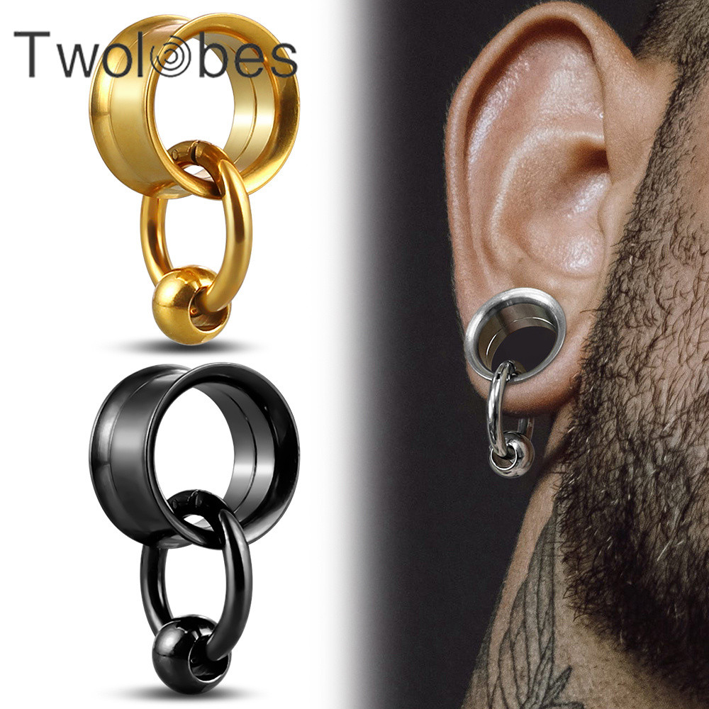 Twolobes 316 2PCS Stainless Steel Round Ear Gauges Plugs Expander Ear Hangers Tunnel Piercing Women 