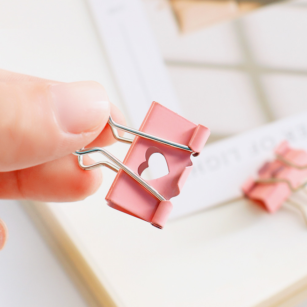 

19mm /25mm Cute Kawaii Colorful heart Design Clips Purse Dovetail Paper Clip Metal Binder School Office Supplies