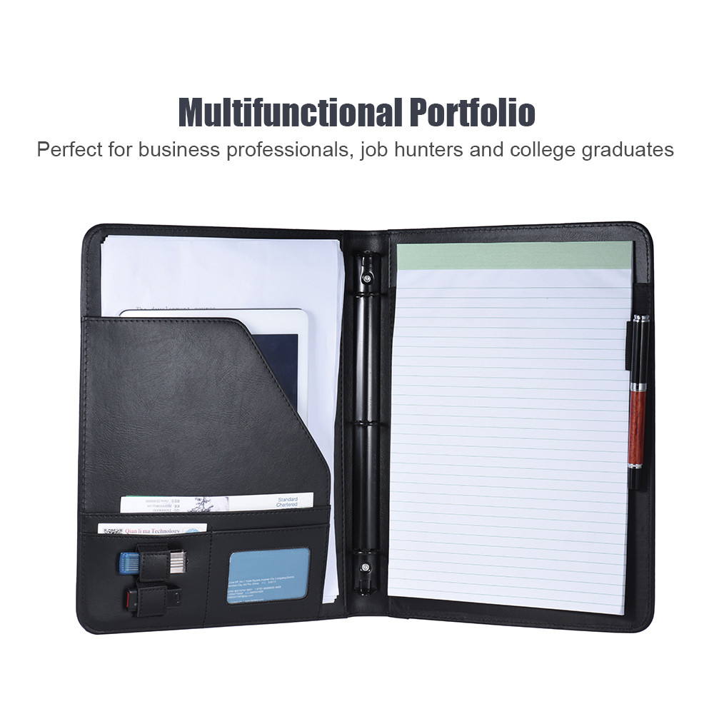 

Business Portfolio Padfolio Folder Document Case Organizer A4 PU Leather with Business Card U Flash Disk Holder Memo Note Pad