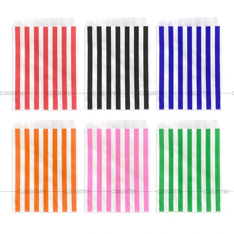 

25 pcs 13x18cm Vertical Stripes Party Favor Bags, Kraft Holiday Gift Bags for Candy Buffet, Colorful Paper Goodie Bags