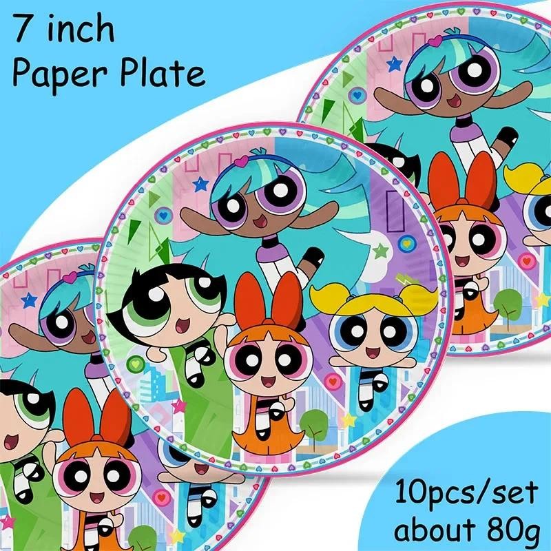 

The Powerpuff Girls Cartoon Cute Party Supplies Disposable Tableware Paper Plates Kids Birthday Party Decor Baby Shower Gifts