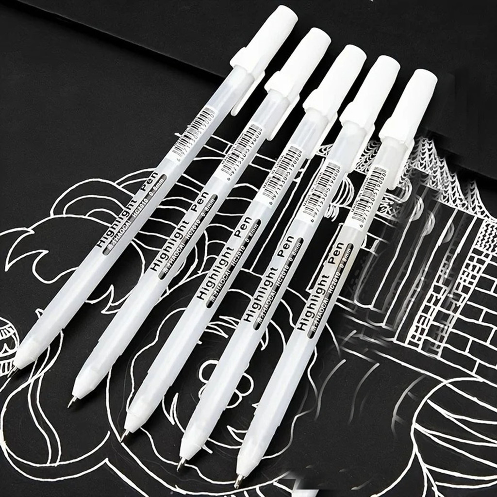 

5 PCS White Manga Marker Pens Set 0.8mm Permanent Ink Scrapbook Tire Pen Waterproof School Supplies Stationery Art Brush Pen