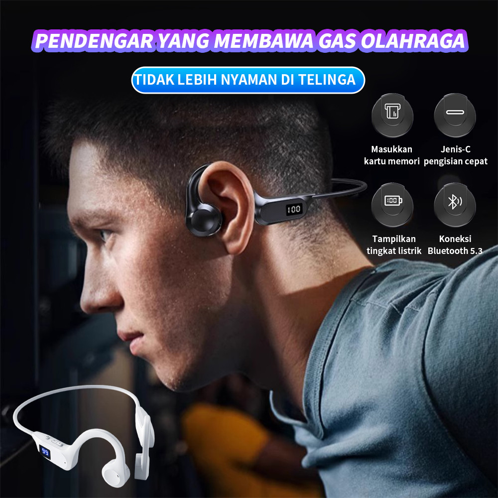 Wireless Gaming Bluetooth 5.2 Headset Bass Boost Tulang Konduksi Dengan Slot SD Card Memory Untuk Mu