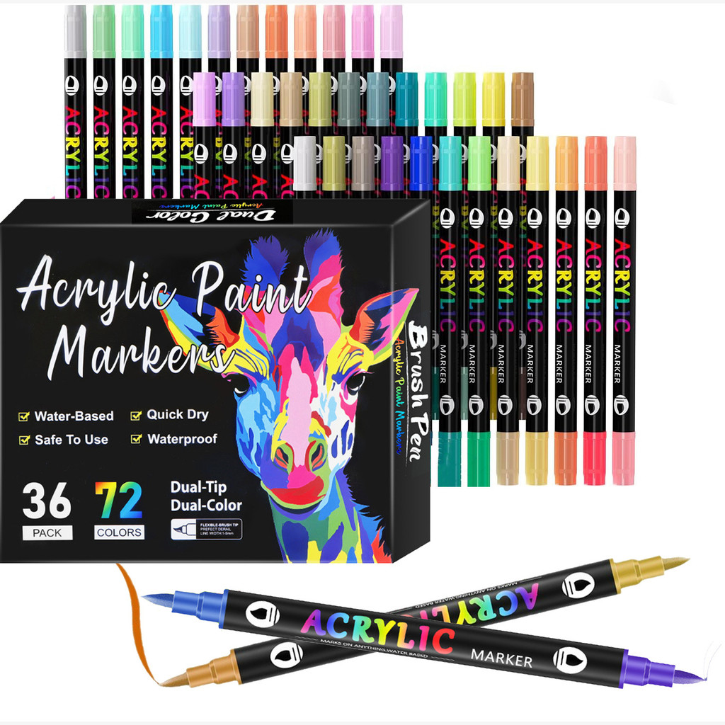 

Acrylic Color Marker Soft Dual Head 12/24/36 Pcs Set Painted Art Marker Festival Ceramic DIY Marker Set Gift Art Supply