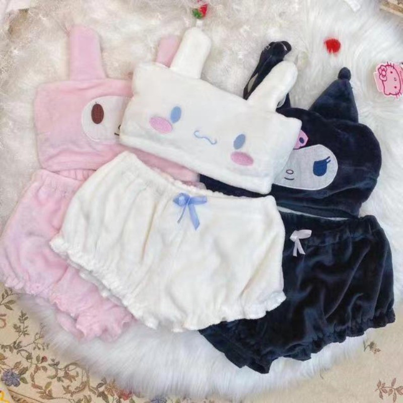 

Sanrio Kuromi Cinnamoroll sweet cinnamon dog pajamas cute kawaii cartoon animation plus velvet underwear set suspender tube top
