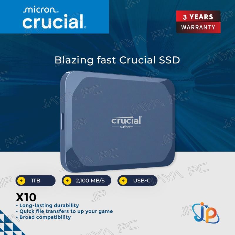 Micron Crucial X10 SSD External Portable 1TB - 1 TB USB-C 3.2