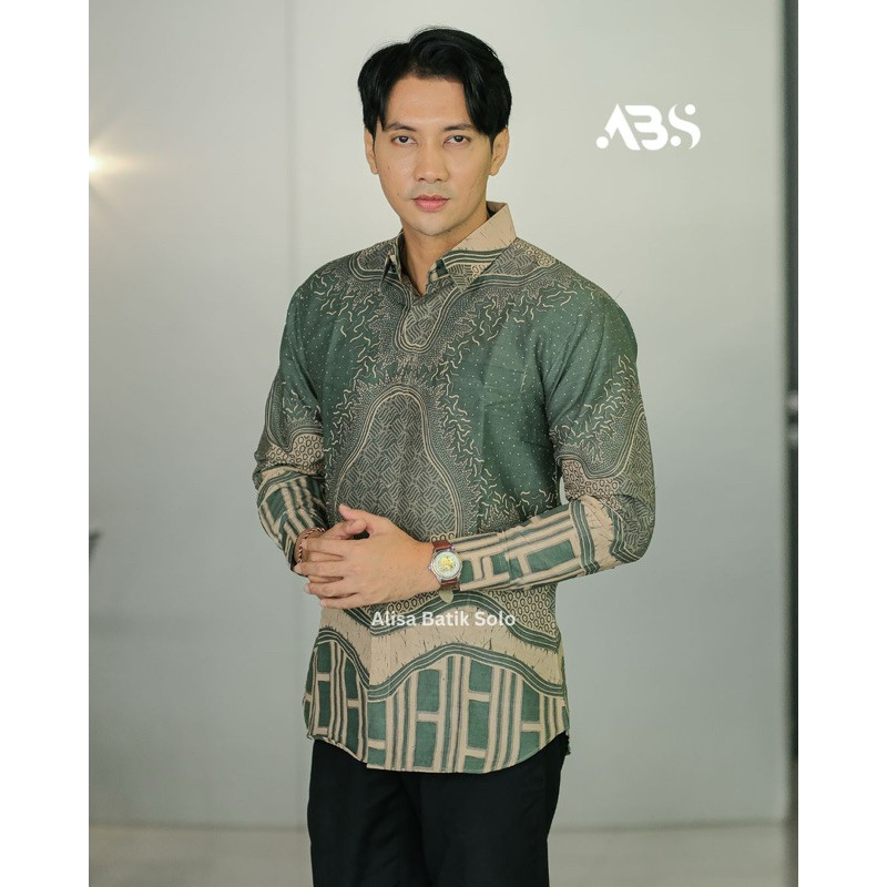 Sage Green Kemeja Batik Pria Slimfit Lapis Furing Katun Lengan Panjang - PREMIUM