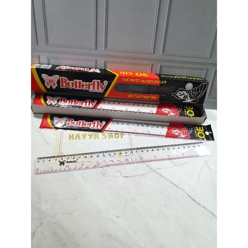 

GROSIR ( PAK = 12PC) GARISAN PENGGARIS RULER 30 CM 20CM BUTTERFLY / GARISAN ATM (24PC=PAK)