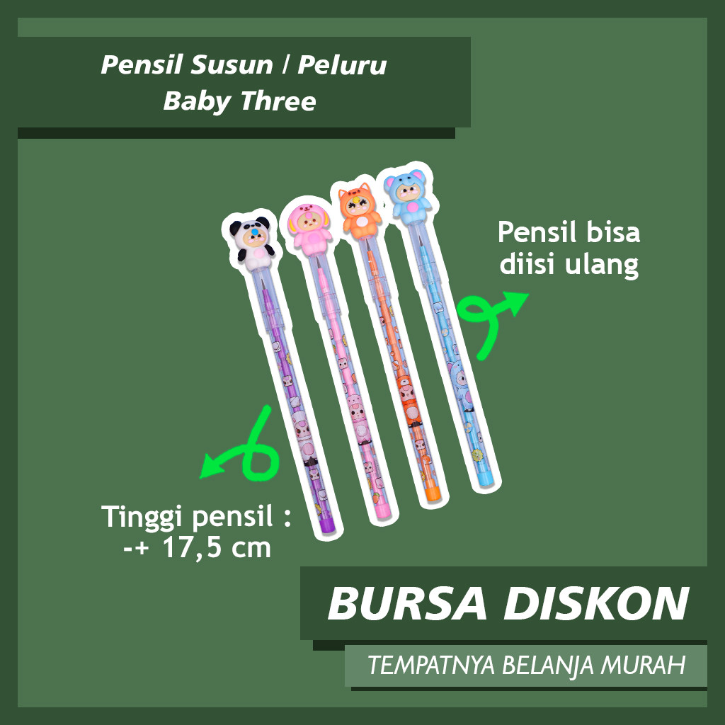 

Pensil Susun / Peluru Baby Three Cry Baby Bisa Refill Lucu Imut Grosir Bisa COD
